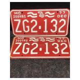 NOS 2 MATCHING MISSOURI LICENSE PLATES 76