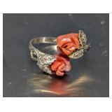 Vintage Carved 2 Rose Salmon Coral Style Stones