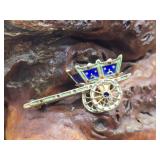 18K Gold Enameled Carriage Brooch 6.2g