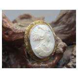 14K Gold Framed Carved Shell Cameo Brooch