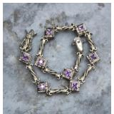 Elegant Sterling Silver & Amethyst Link Bracelet