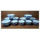 ASIAN Bamboo Porcelain Bowls, 11 Pieces