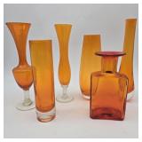 Lot of 6 Art Glass Amberina Vases