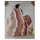 R.C GORMAN SIGNED "WOMEN IN STRIPED BLANKET"
