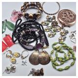 Lot of Costume Jewelry w/ Copper & Compact