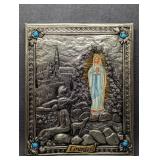 Our Lady of Lourdes Icon, Hand Painted , Clad in