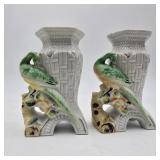 Japanese Green Bird Bud Vase Pair