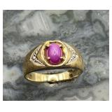 10K Y Gold Ring w/ Star Purple Sapphire 3.26g
