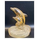 Vintage Frosted Crystal Dolphin Mom & Baby