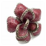 Silver Tone Pink Flower Ring