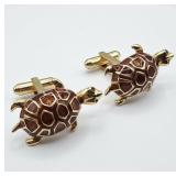 Vintage Gold Tone Enameled Turtle Cufflinks