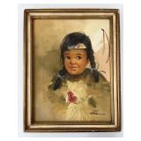 Native American Girl Painting Signed Stone