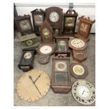 LARGE LOT ANTIQUE & VINTAGE WALL & MANTLE CLOCK