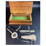 Handcrafted Wood Box w/ knives/ Scissors/