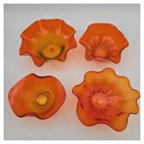 Set of 4 Amberina Ruffled Glass Bowls