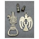 Brass Bottle Opener, Lamp Finials & Medallion