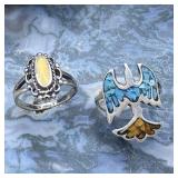 2 Sterling Silver Rings, Native American Eagle w/