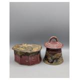 2- STUDIO ART SIGNED LIDDED JARS RUSTIC YET