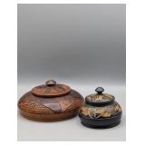 2- HAND CARVED WOOD DRESSER BOXES WITH LIDS