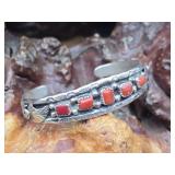Small Silver & Coral Nat. American Cuff