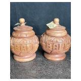 2 WOOD CARVED POT POURRI BOWLS FROM BALI W/