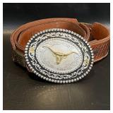 Sz 38 Western Leather Belt & Buckle