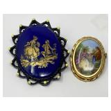 2 Porcelain Vintage Brooches Limoge France