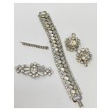 Vintage Weiss Rhinestone Bracelet + Barrett,