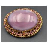 Vintage Bohemian Czech Brooch 1.5"  Purple Glass