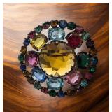 Czech Multicolored Glass Rhinestone Brooch