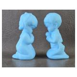 Fenton Frosted Satin Blue Glass Praying Children