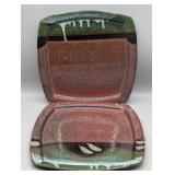 2- 10.5" RED & GREEN DRIP GLAZE SERVING PLATTERS