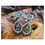 18K White Gold, Diamond & Emerald Earrings 8.7g