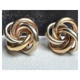 14k Gold Tricolor Love Knot Earrings Yellow White