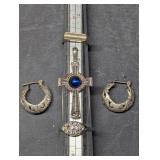 Vintage Sterling Silver Pierced Hoop Earrings,