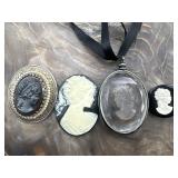 Black & Clear Glass Craved Cameos