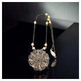 Antique Czech Filigree Necklace w/ Faux Pearls