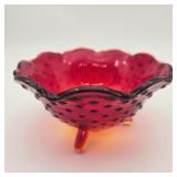 Amberina Hobnail Three Footed Compote