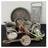 Vintage Kitchen Utensils Hand Beater, Pie Pans,