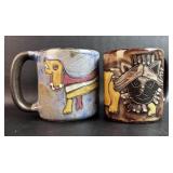 Hand Thrown/ Signed/ Painted 1 Dog/ 1 Cat Motif