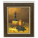 Original Oil Painting Wine & Grapes Signed Tommy