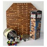 Handmade Wood Wahoo Board, Marbles, Jenga & NIP