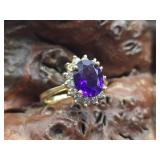14K Gold, Amethyst & Diamond Ring 3.9g