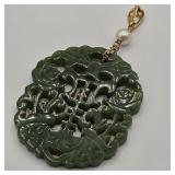 Carved Jade & Pearl Medallion