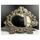 Cast Iron Mirror Cherubs Relief Easel Back Patina