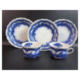 5 Pieces Flow Blue 1 Cup Damaged All Shows Wear