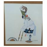 J.D. ROYBAL "PUEBLO DEER DANCER" FRAMED UNDER
