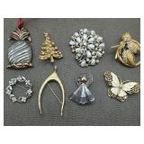Signed Brooch Pins & Lenox Ornament