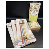 2 sets Fiesta Coasters & 3 New Kitchen Tea Towels