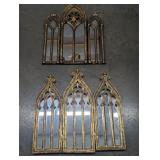 Contemporary Gold Gothic Style Trifold Mirrors